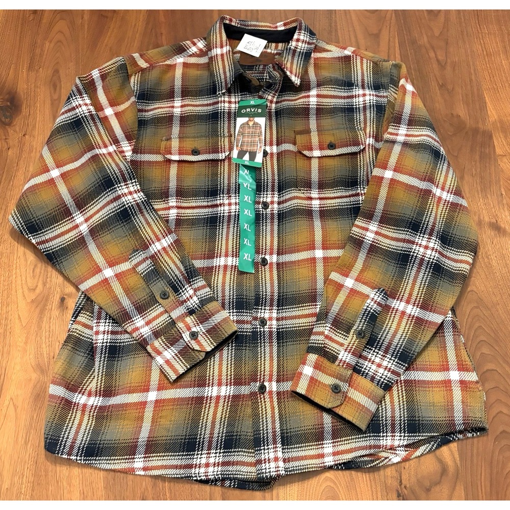 Orvis Mens Big Bear Heavyweight Cotton Flannel Shirt XL Plaid Hand Pockets NEW